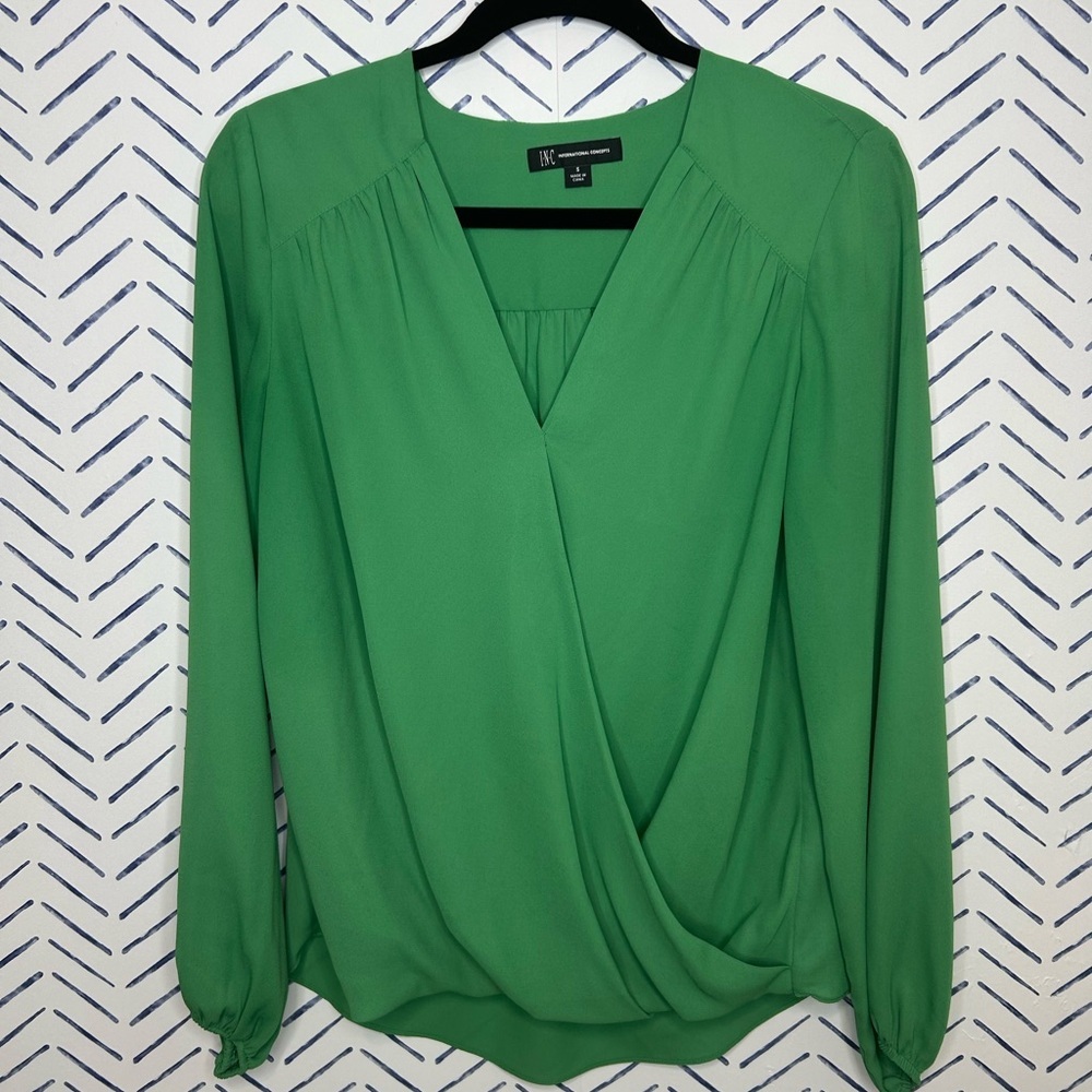 International Inc Emerald Green Wrap-Front Blouse